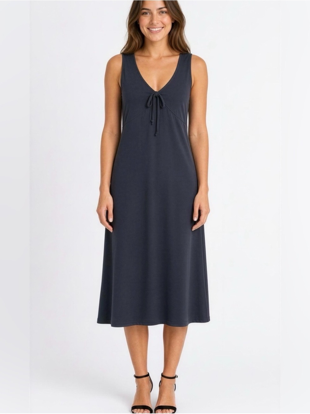 GAP Black Sleeveless Midi Dress with Front Tie